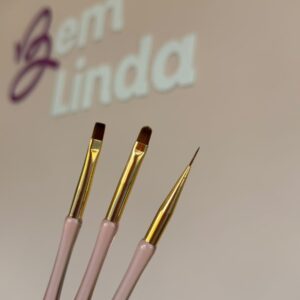 PINCEL ACRILICO KIT C/ 3 UNID FINO, FLAT E LINGUA DE GATO NAIL ART