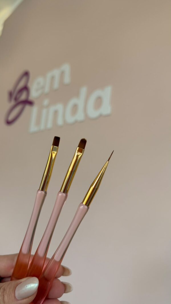PINCEL ACRILICO KIT C/ 3 UNID FINO, FLAT E LINGUA DE GATO NAIL ART
