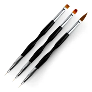 PINCEL DUPLO PARA UNHAS C/ 3 PINCEIS PRETO