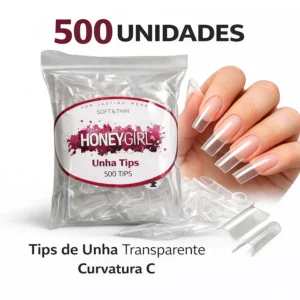 UNHA TIPS CURVATURA C TRANSPARENTE - PCTE 500 UNID HONEYGIRL