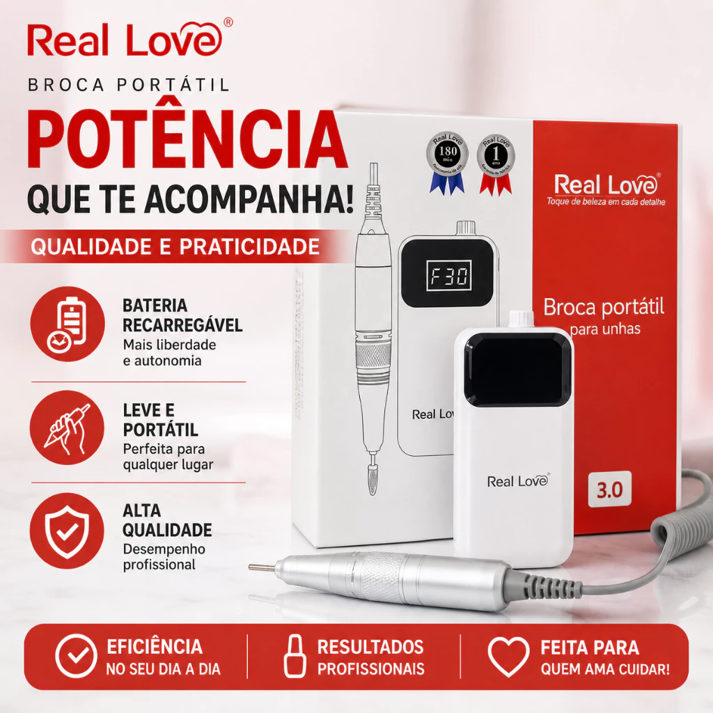 LIXADEIRA MOTOR PORTÁTIL PARA UNHAS 3.0 30.000RPM RECARREGAVEL DM-01 REAL LOVE - Imagem 7