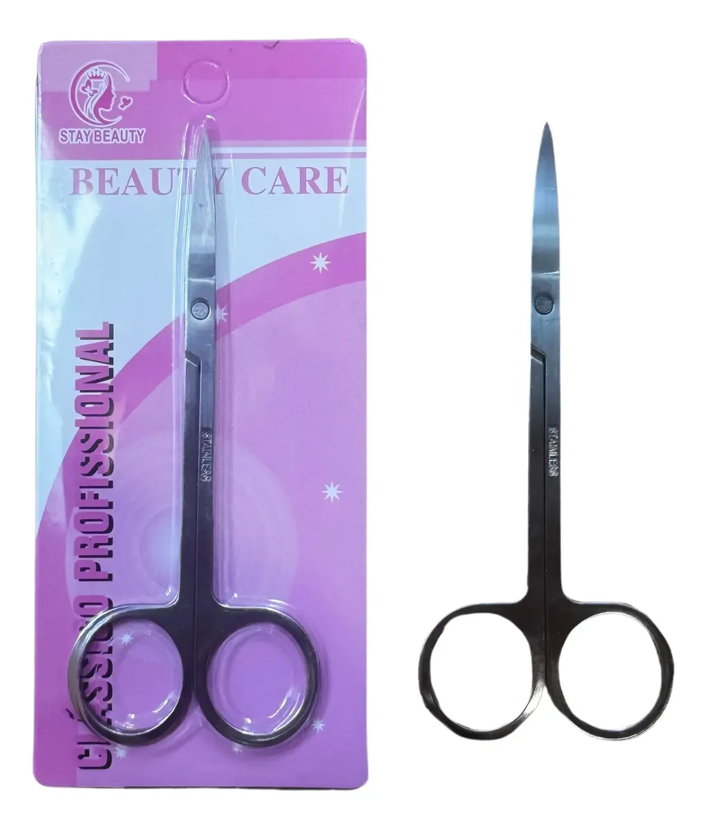 TESOURA PINTA FINA E LONGA PARA UNHA STAY BEAUTY PRATA