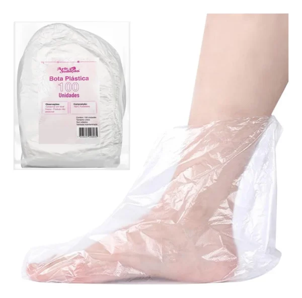 Bota Plástica Descartável Transparente Pedicure 100 Unidades