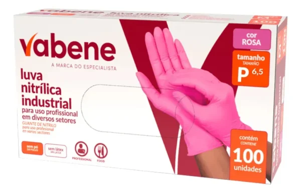 LUVA NITRILICA DESCARTAVEL ROSA VABENE C/100 P