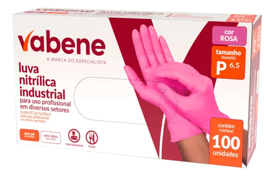 LUVA NITRILICA DESCARTAVEL ROSA VABENE C/100 P