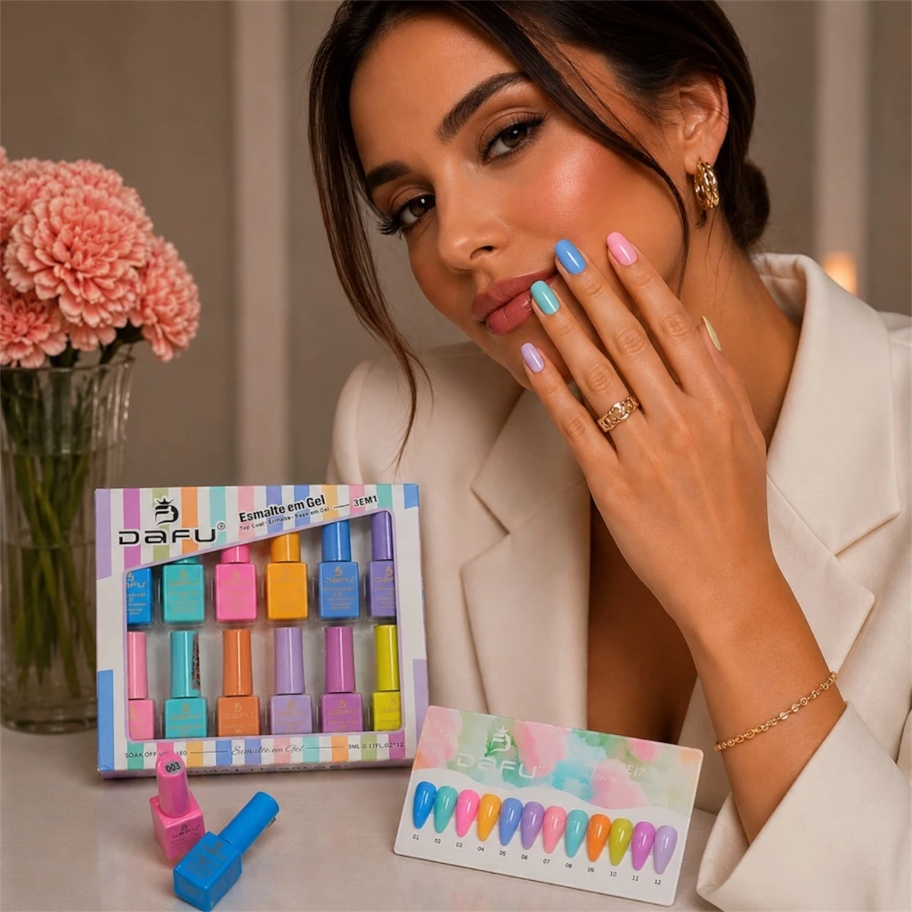 ESMALTES EM GEL 3 EM 1 ONE STEP (12P) #09 TONS PASTEIS 5ML DAFU - Imagem 2