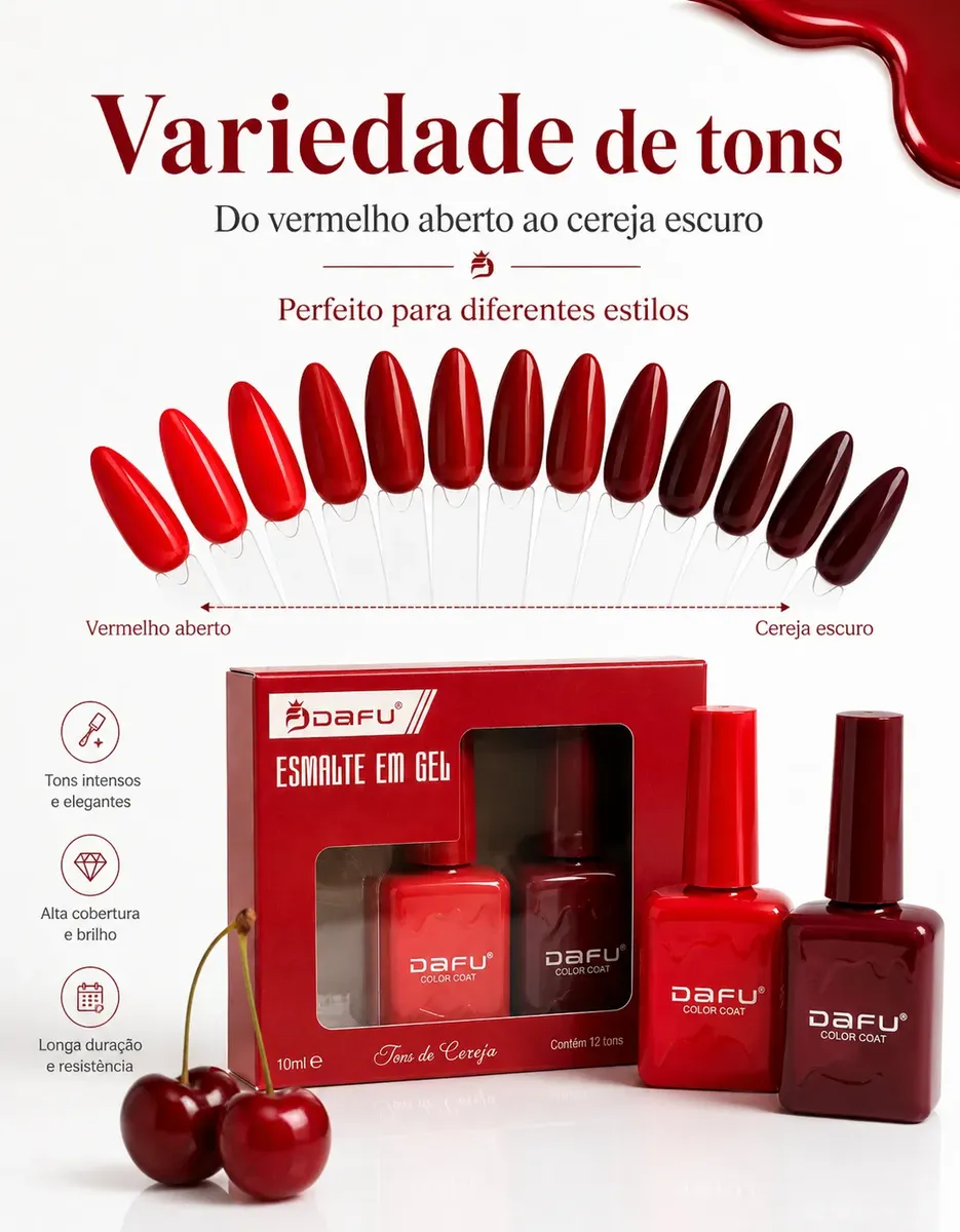 ESMALTE EM GEL COLEÇÃO TONS DE CEREJA DAFU 12ML - Imagem 3