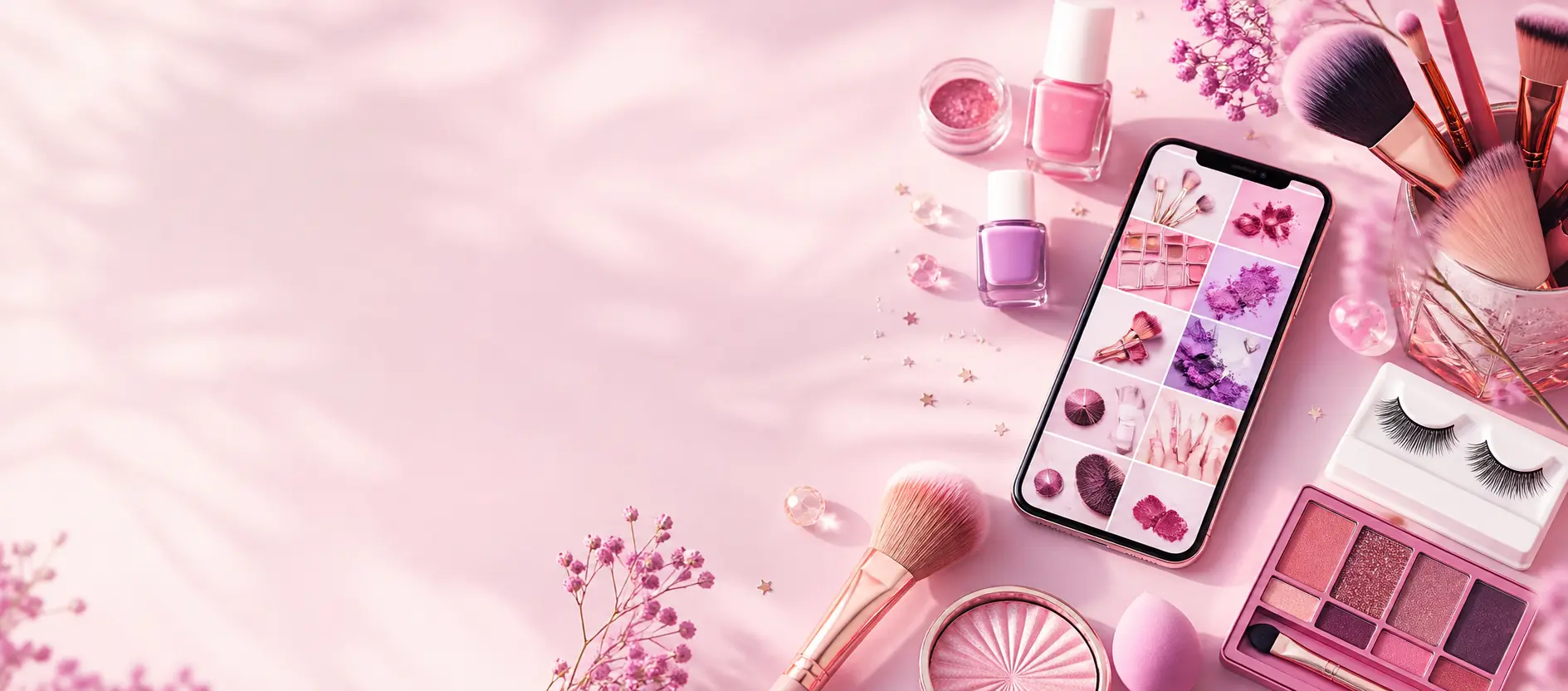 Composição de produtos de beleza e celular