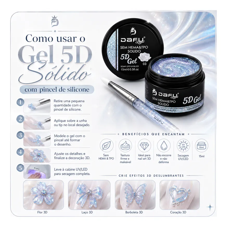 GEL SÓLIDO CONSTRUTOR 5D BUTTERFLY COR 3 15ML DAFU - Imagem 2