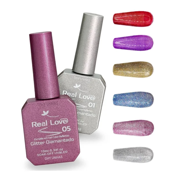 ESMALTE EM GEL COLEÇÃO GLITTER DIAMANTADO REFLETIVO  REAL LOVE 10ML