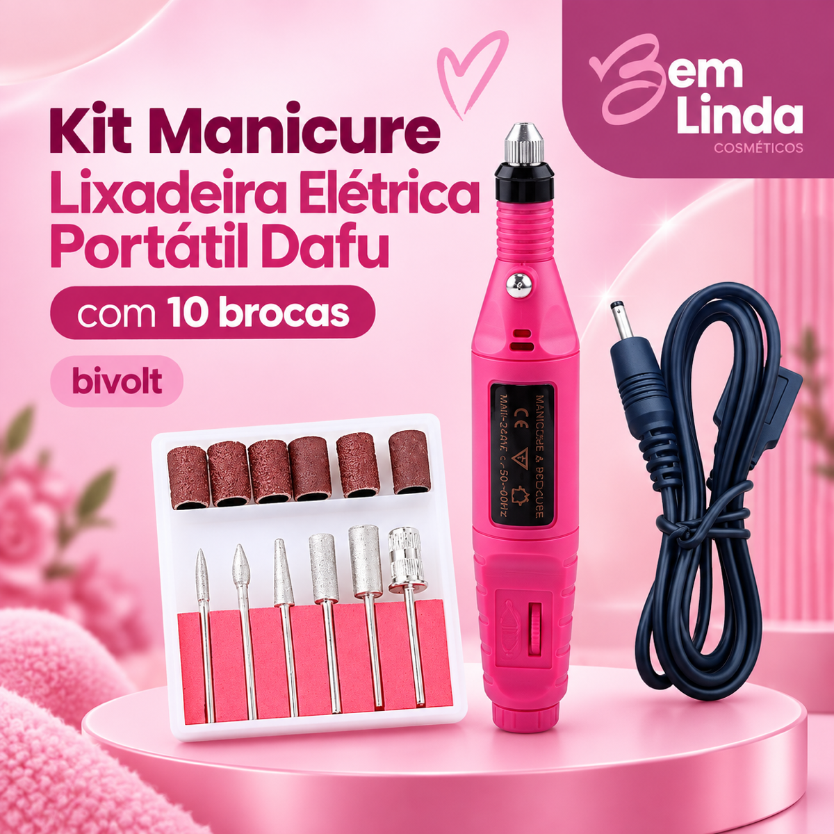 CANETA DE LIXADEIRA DE UNHAS ELÉTRICA PORTATIL COM KIT DE BROCA DAFU - Imagem 2