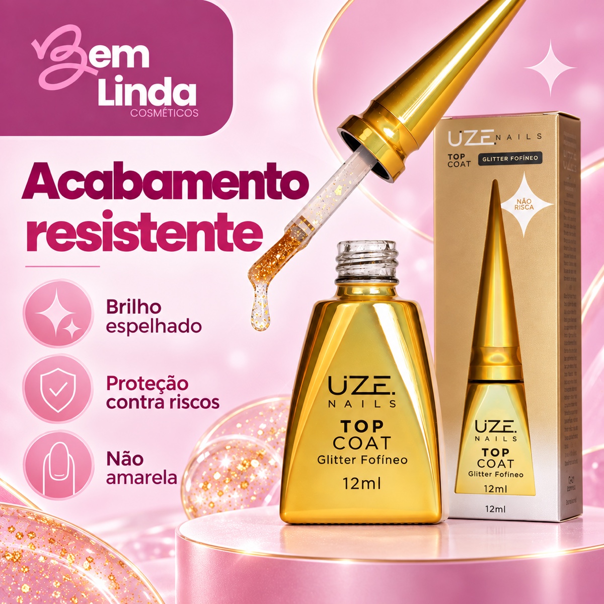TOP COAT GLITTER FOFÍNEO 12ML UZE NAILS - Imagem 5