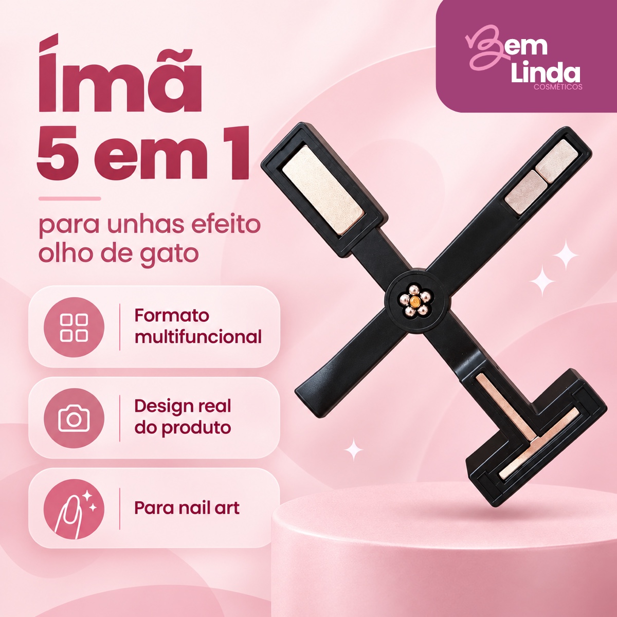 IMÃ MAGNÉTICO 5 EM 1 DAFU PARA ESMALTE GEL OLHO DE GATO - Imagem 2