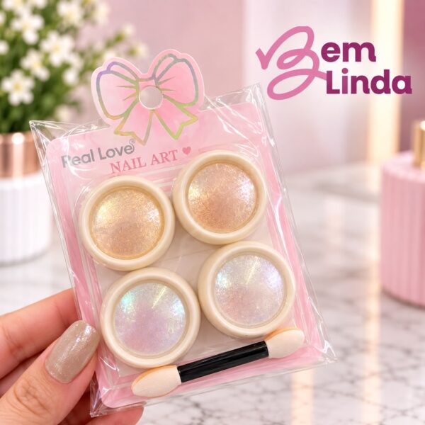 PÓ CROMADO C/4 CORES E APLICADOR - PÓ DE FADA # GOS299 REAL LOVE