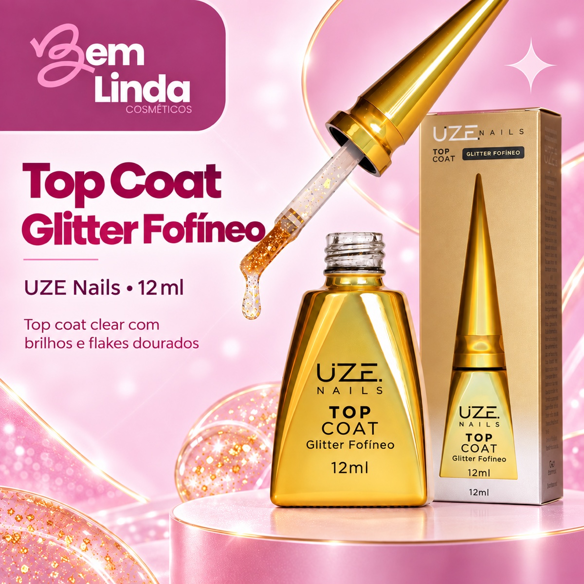 TOP COAT GLITTER FOFÍNEO 12ML UZE NAILS - Imagem 2