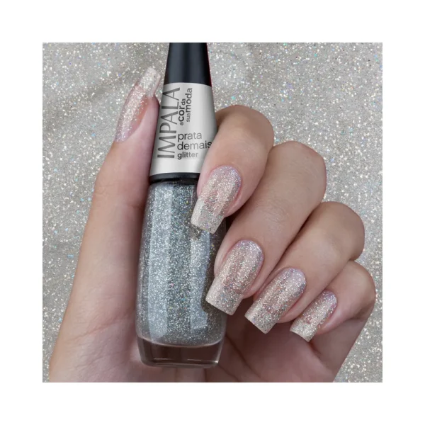 IMPALA ESMALTE COR DA MODA GLITTER PRATA DEMAIS 7,5ML