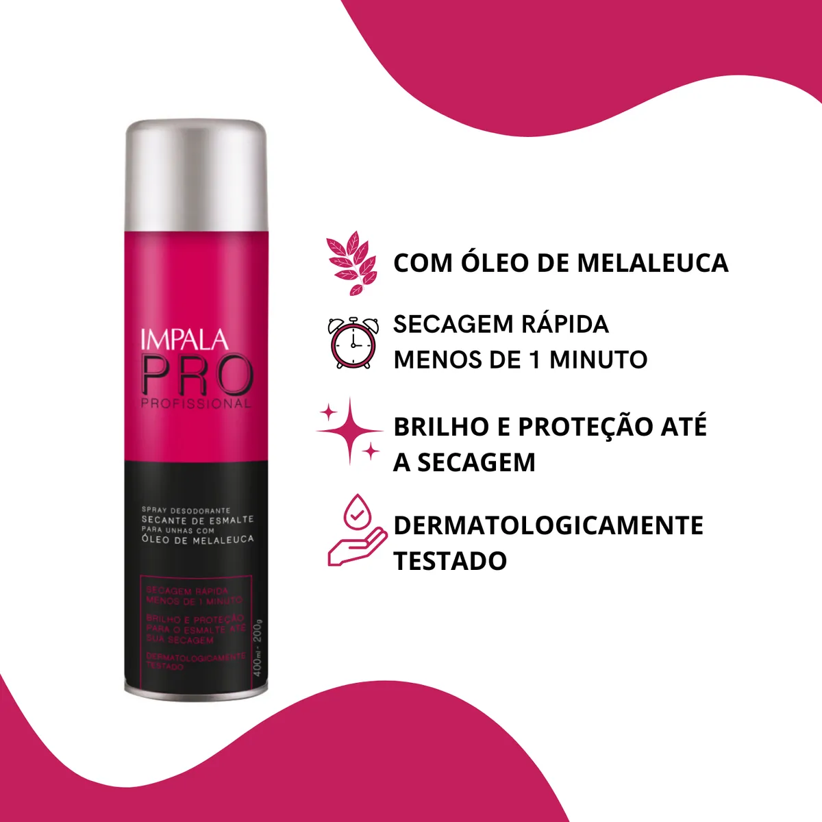 SPRAY SECANTE P/UNHAS IMPALA 400 ML C/MELALEUCA - Imagem 2