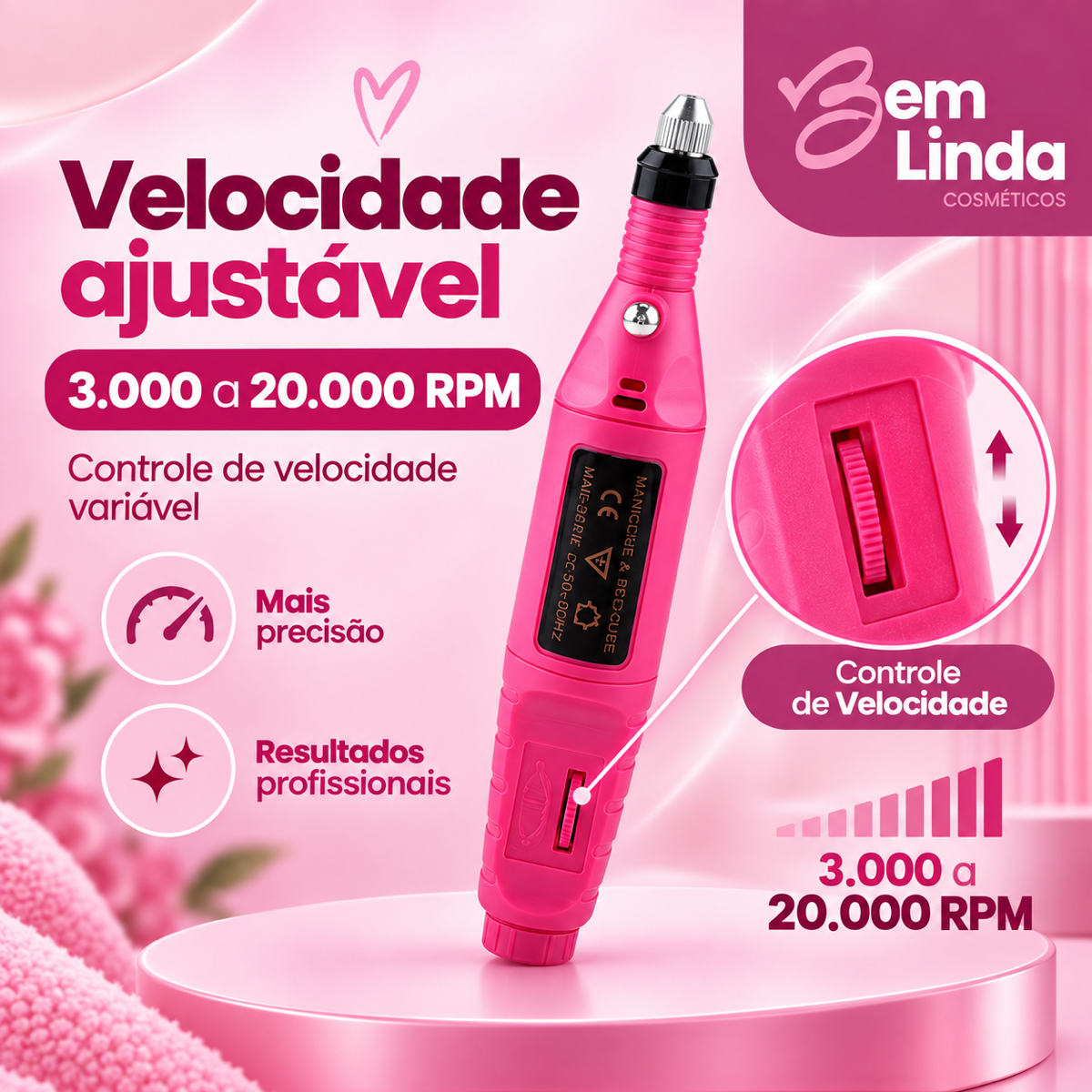 CANETA DE LIXADEIRA DE UNHAS ELÉTRICA PORTATIL COM KIT DE BROCA DAFU - Imagem 3