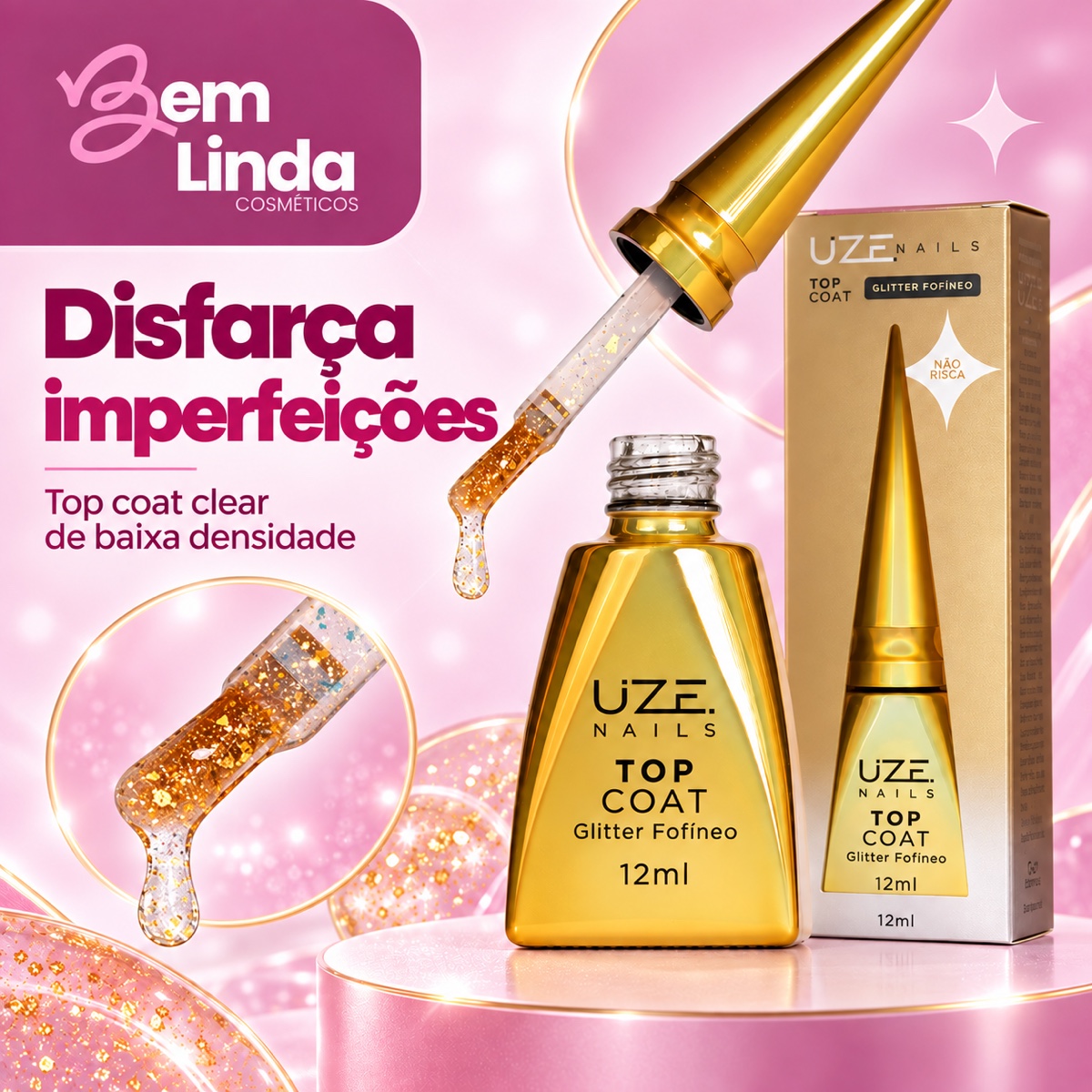 TOP COAT GLITTER FOFÍNEO 12ML UZE NAILS - Imagem 4