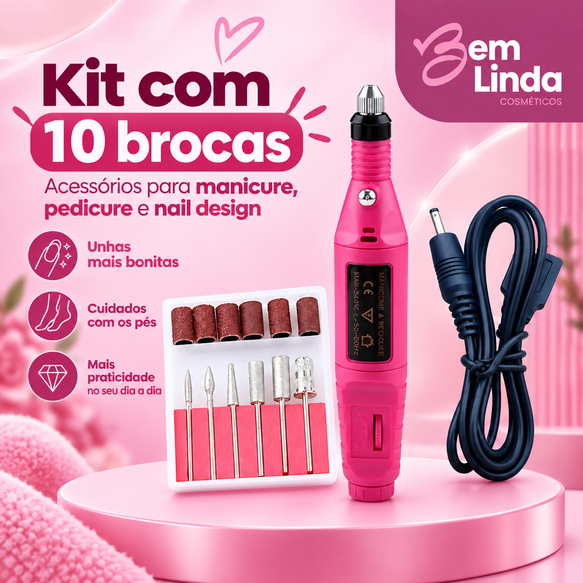 CANETA DE LIXADEIRA DE UNHAS ELÉTRICA PORTATIL COM KIT DE BROCA DAFU - Imagem 4