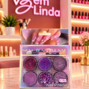 DECORAÇÃO DE UNHA GLITER ROXO 6UNID NAIL ART GOS124